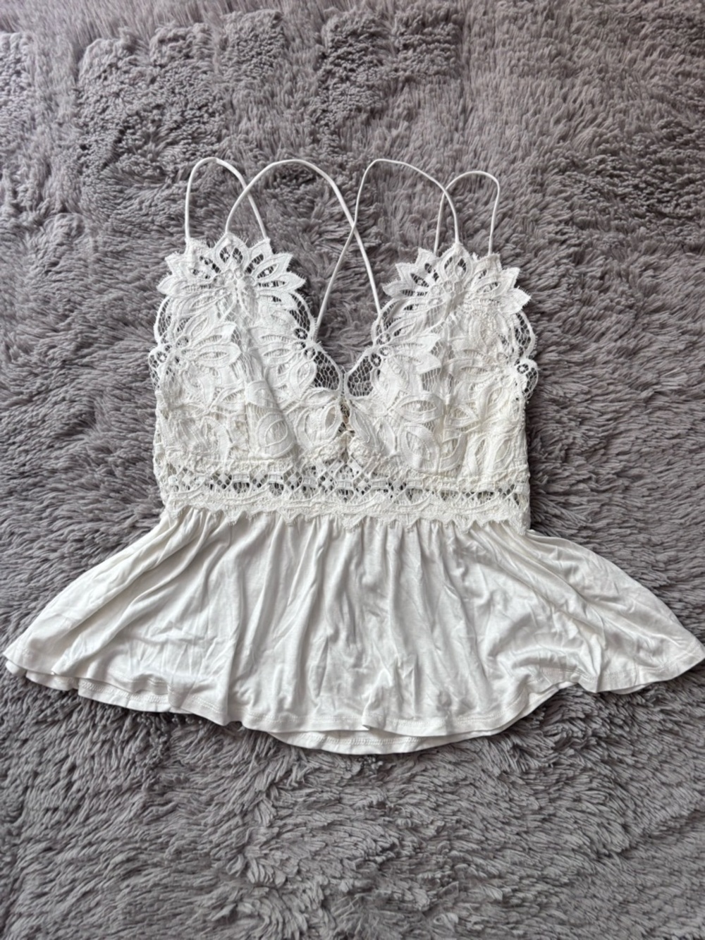 Lace Crochet Peplum Cami Top - White size Large - Picture 1 of 8
